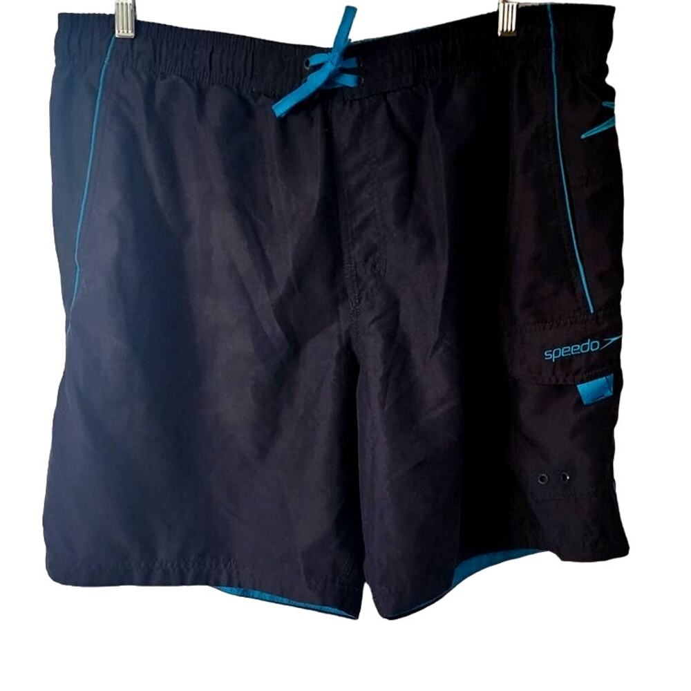 Speedo Men's Gray Teal Elastic Waist Cargo Swim Shorts Trunks Size Large